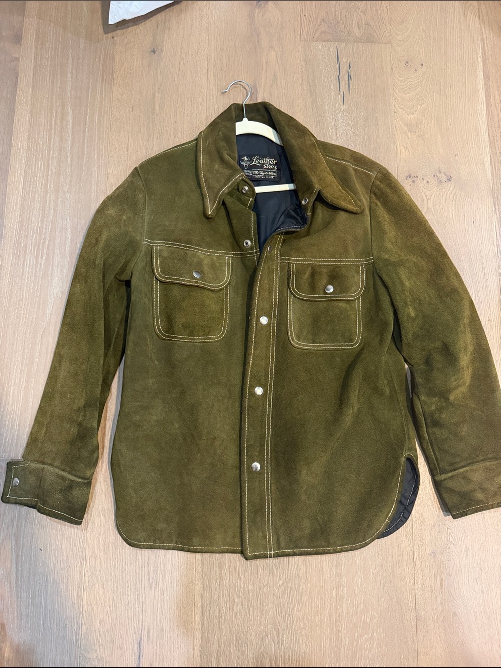 Unisex Olive Suede Shirt vintage western Jacket. Fit woman M/L